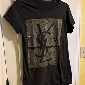 Black Graphic YSL Logo Tee with Metallic Print